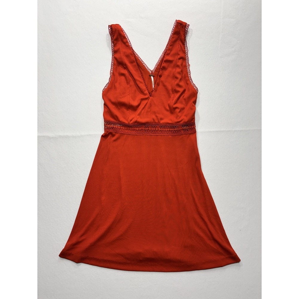 Free People Dress Womens 12 Orange V Neck Crochet Fit Flare Sundress Boho